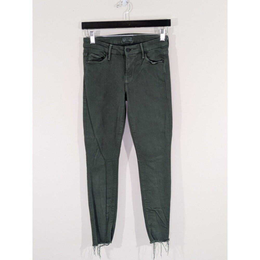 MOTHER HIGH WAISTED LOOKER ANKLE FRAY DARK GREEN JEANS SZ 26